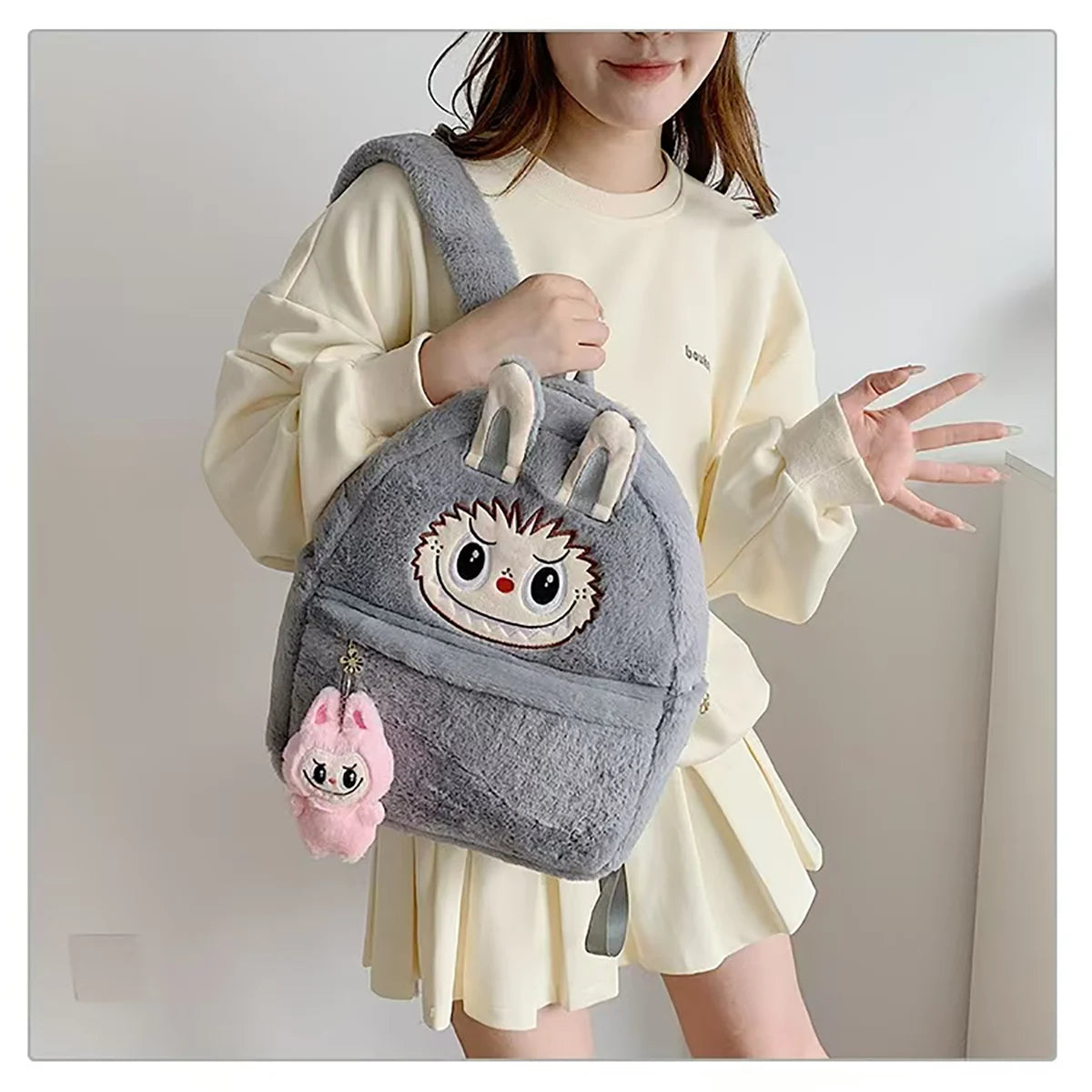 THE MONSTERS - BUBU-Bag - flauschiger Rucksack - grau